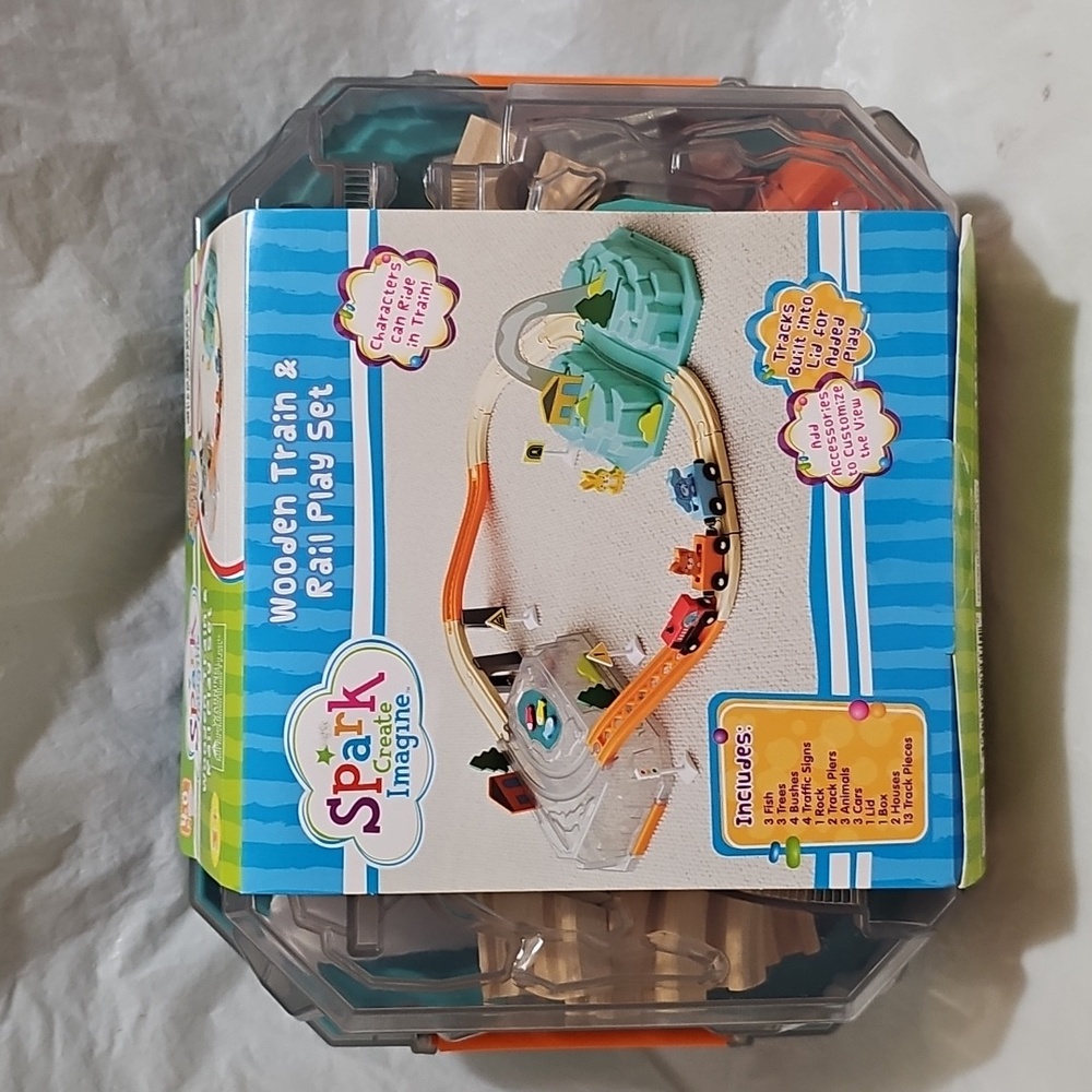 Spark Create Imagine Wooden Train Railroad Set, Toddler Toys, Ages 3+ New